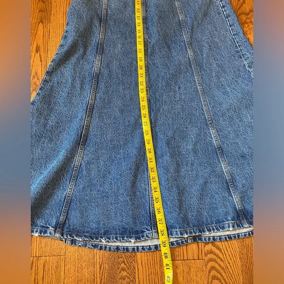 Zara The Denim Boho Signature High Waist Panel Side Zip A Line Maxi Skirt M - Picture 10 of 11